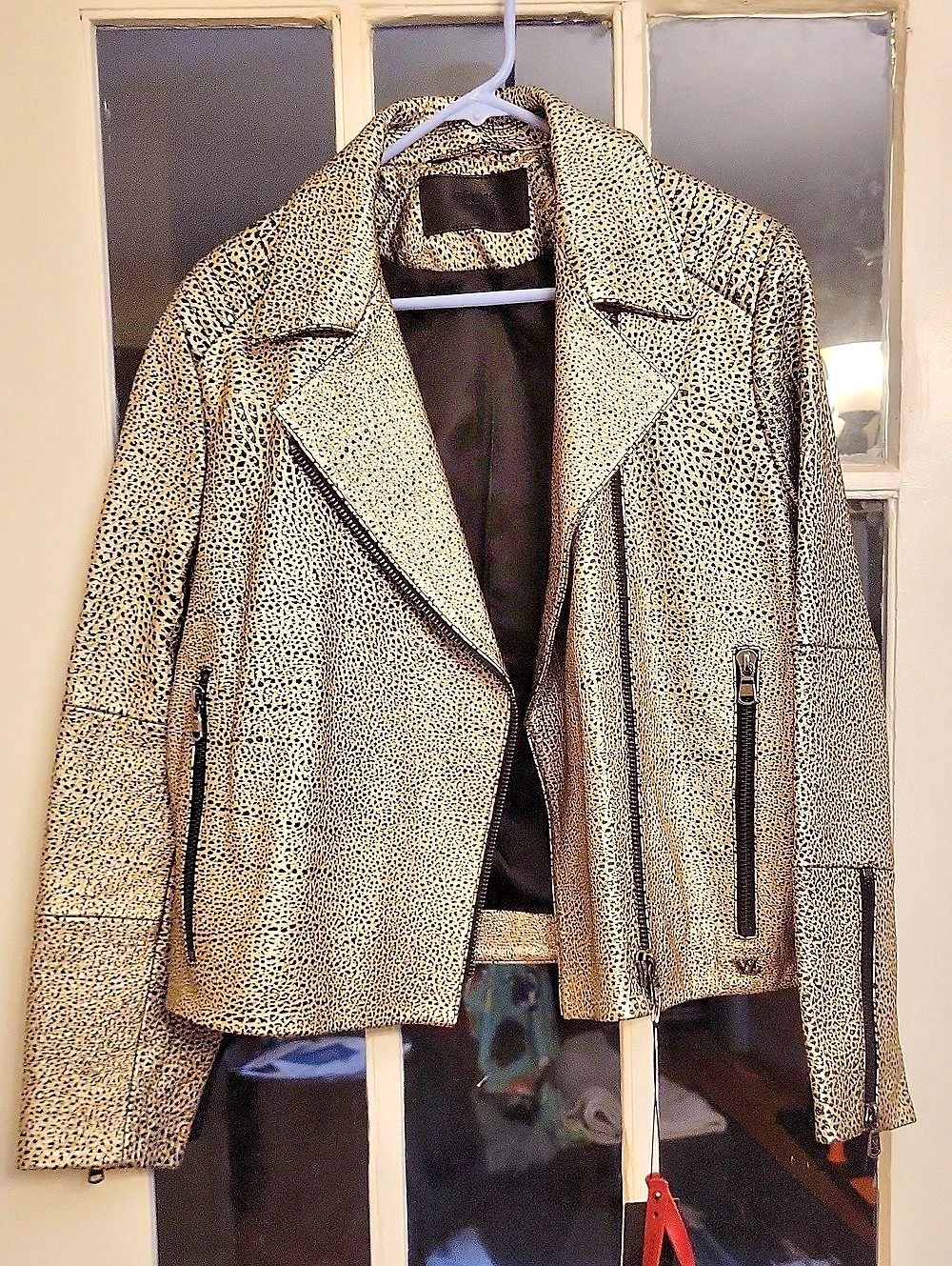 VELEZ Animal Print Moto Jacket in Gold & Black